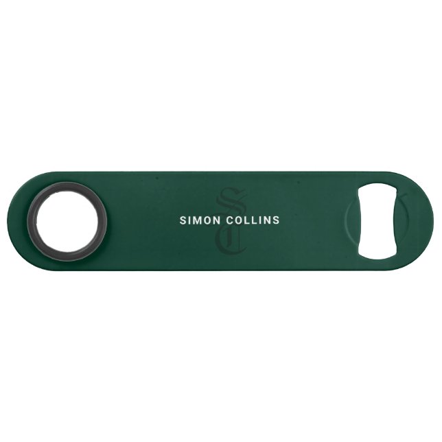 Green Elegant Gothic Monogram Name Medieval Typo Bar Key (Front (Horizontal))