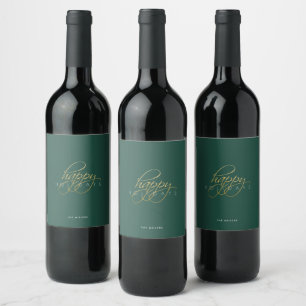 Green Elegant Happy Holidays Christmas Wine Label