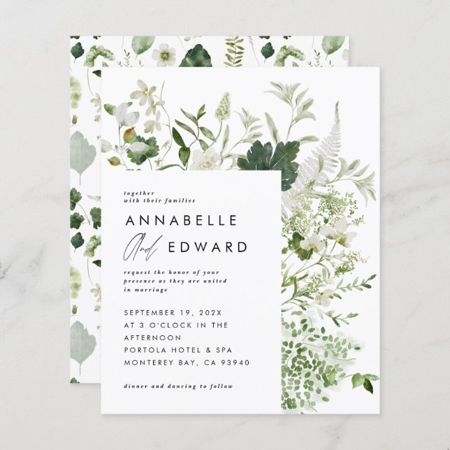 Green elegant modern botanical script wedding (Front/Back)
