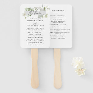 Green elegant modern botanical script wedding hand fan