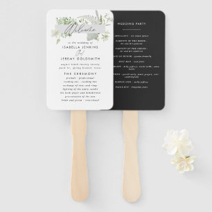 Green elegant modern botanical script wedding hand fan