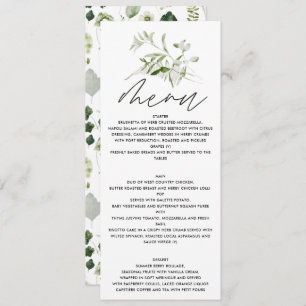 Green elegant modern botanical script wedding menu