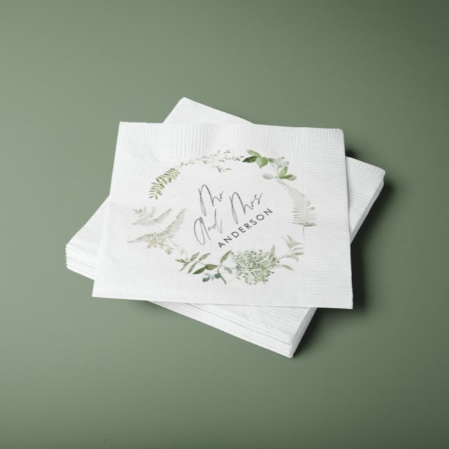 Green elegant modern botanical script wedding napkin (Creator Uploaded)