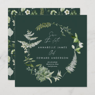 Green elegant modern botanical script wedding save the date