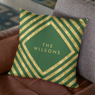 Green Elegant Name Geometric Square Lines Pattern Throw Pillow