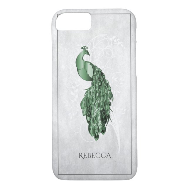 Green Elegant Peacock Personalized Case-Mate iPhone Case (Back)