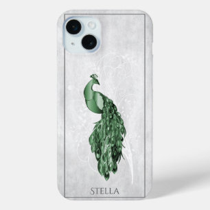 Green Elegant Peacock Personalized iPhone 15 Mini Case