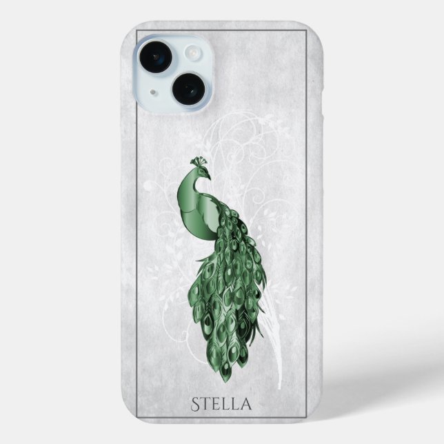 Green Elegant Peacock Personalized Case-Mate iPhone Case (Back)