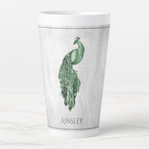 Green Elegant Peacock Personalized Latte Mug