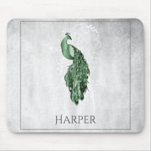 Green Elegant Peacock Personalized Mouse Pad