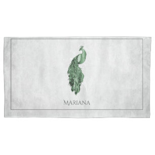 Green Elegant Peacock Pillow Case