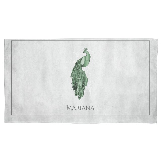 Green Elegant Peacock Pillow Case (Front)
