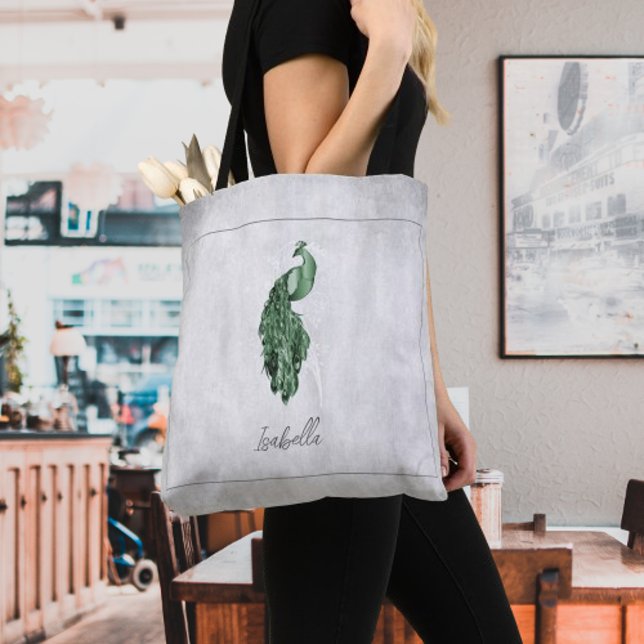Green Elegant Peacock Sac fourre-tout personnalisé (Green Elegant Peacock Personalized Tote Bag)