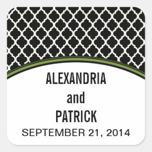 Green Elegant Quatrefoil Wedding Stickers