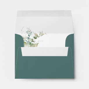 Green, Elegant RSVP Greenery Eucalyptus Envelope