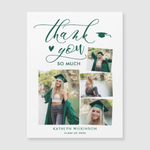 Green Elegant Script 4 Photo Graduation Thank You