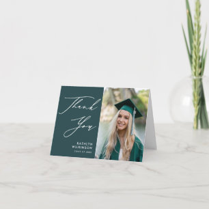 Green Elegant Script Minimalist Photo Graduation Thank You Card