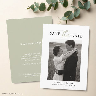 Green Elegant Simple Text Photo Wedding Save The Date