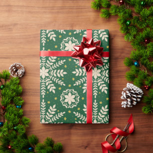 Green Elegant Snowflake Christmas Wrapping Paper