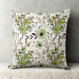 Green Elegant vintage wildflowers floral pattern Throw Pillow