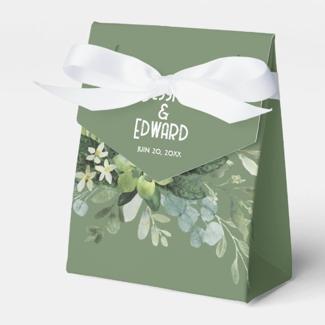 Green Elegant Watercolor Floral Minimal Favor Box (Front Side)