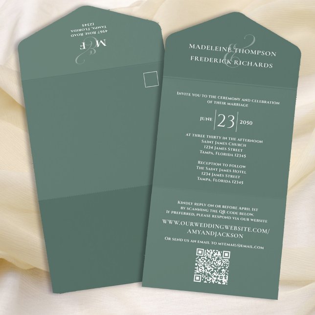 Green Elegant Wedding QR Code Custom All In One Invitation (Creator Uploaded)