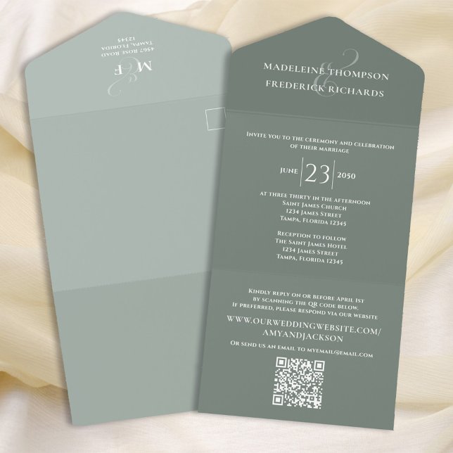 Green Elegant Wedding Qr Code RSVP All In One Invitation (Creator Uploaded)