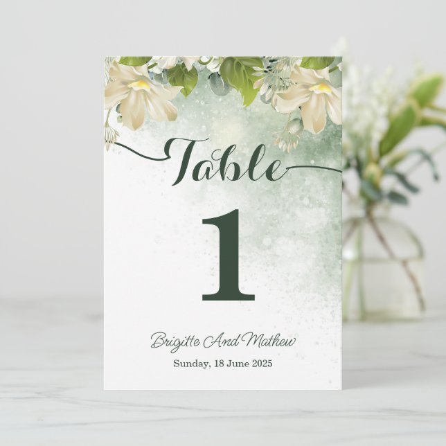 Green Elegant Wedding Table Number Card (Standing Front)