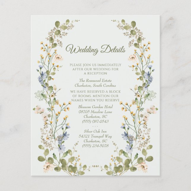 Green Elegant Wildflower Wedding Enclosure Card (Front)