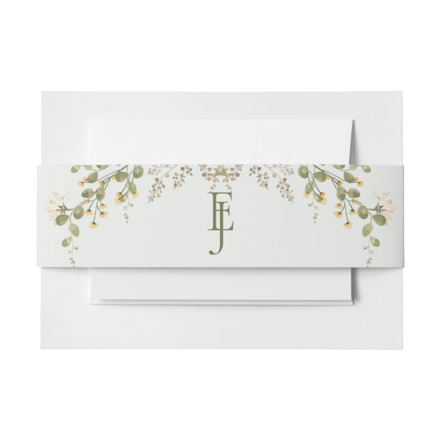 Green Elegant Wildflower Wedding  Invitation Belly Band (Front Example)