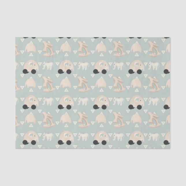Green Elephant Baby Pattern Tissue Paper (Front)