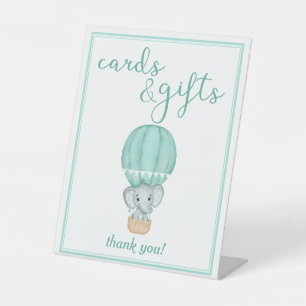 Green Elephant Baby Shower Cards and Gifts Pedestal Sign