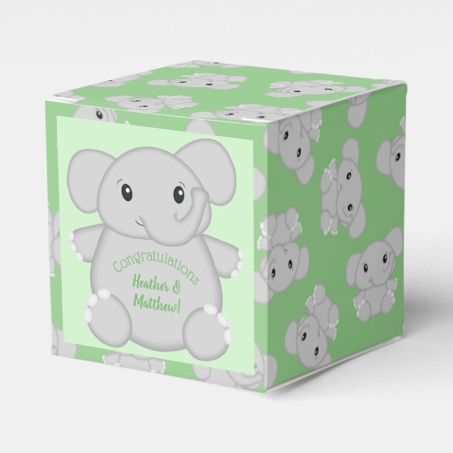 Green Elephant Baby Shower Favor Box (Front Side)