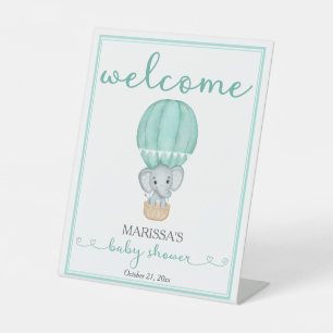 Green Elephant Baby Shower Welcome Pedestal Sign