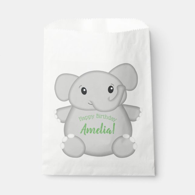 Green Elephant Birthday Party Favour Bag (Front)