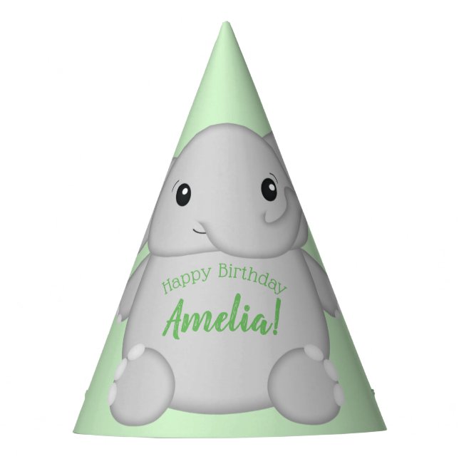 Green Elephant Birthday Party Hat (Front)