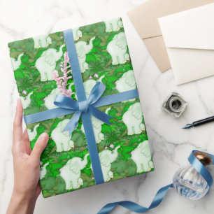 Green Elephant cartoon wrapping paper