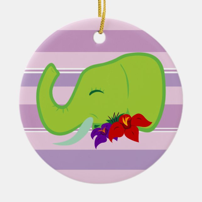 Green Elephant Ceramic Ornament (Front)