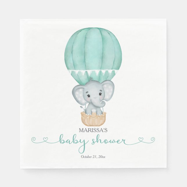 Green Elephant Gender Neutral Baby Shower Napkin (Front)