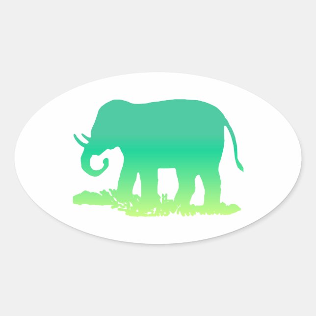Green Elephant Oval Sticker (Front)