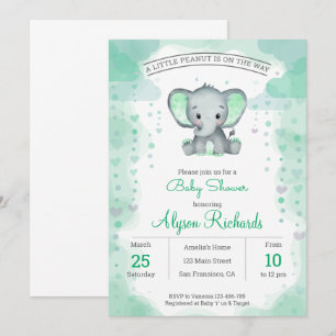 Green Elephant Watercolor Baby Shower Invitation