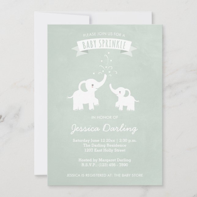 Green Elephants Modern Baby Sprinkle Invitations (Front)