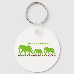 Green Elephants Walking Keychain