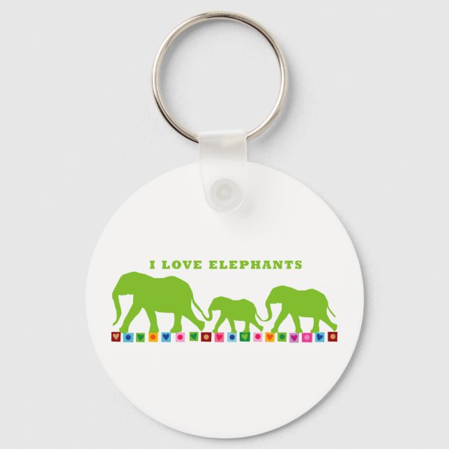 Green Elephants Walking Keychain (Front)