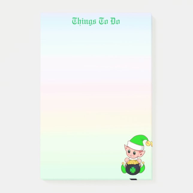 Green elf & gold coins on pastel colours To Do Lis Post-it Notes (Front)