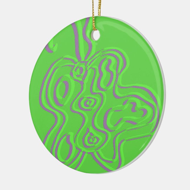 Green Embossed "Red"  Flutterfly Ceramic Ornament (Left)