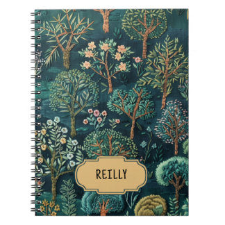 Green Embroidered Nature Flowering Trees Floral  Notebook