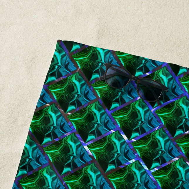Green emerald and curves, under nickel grid beach towel (In Situ)