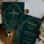 Green Emerald Calligraphy All in One Wedding  Invitation<br><div class="desc">Elegant, modern, and delicate Green Emerald Magical Sparkles calligraphy script wedding invitation that you can customize with your info to make it furthermore special. The romantic minimalist design features lovely and elegant typography on a Beautiful background with a clean and simple look. Save paper by including the details on the...</div>
