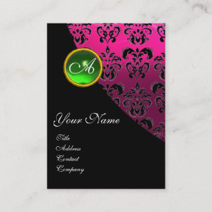 GREEN EMERALD DAMASK MONOGRAM ,pink fuchsia Business Card